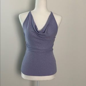 Q.U.E Purple Metallic Haltered Top